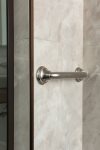 Large walk-in glass shower with ADA pull bar